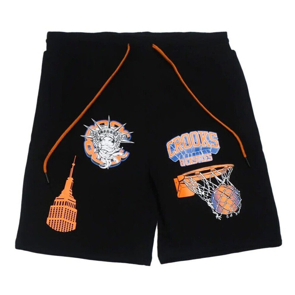 Crooks & Castles Men's NY City New York Knicks Basketball Theme Sweat Shorts
